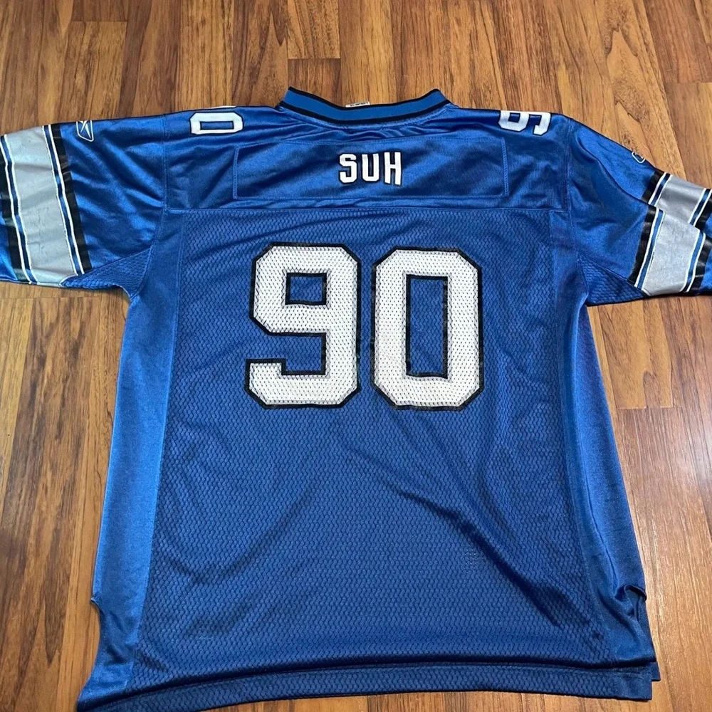 Reebok Detroit Lions Ndamukong Suh 90 Jersey Youth XL Adult Medium Blue NFL Mesh